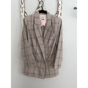 Cabi Sleuth Tan Pink Multi Tailored Plaid Blazer Jacket Size 6